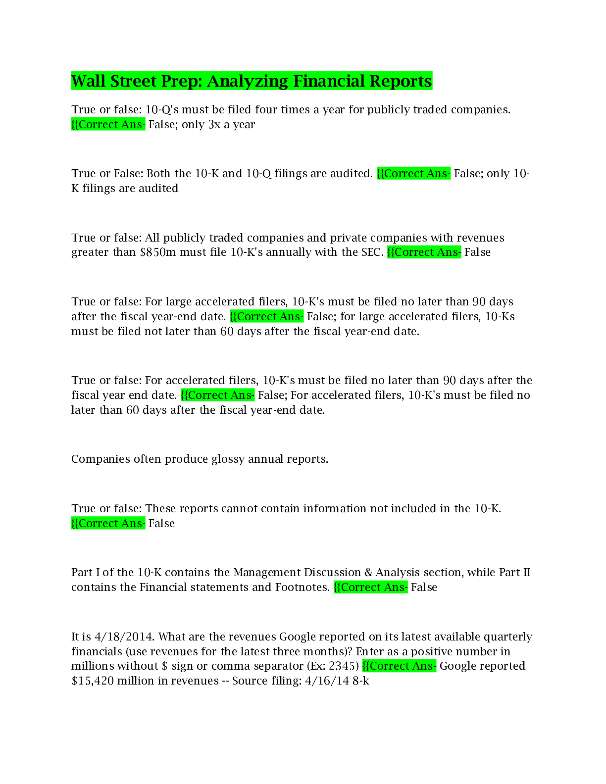 Preview image for Wall Street Prep: Analyzing Financial Reports Answered